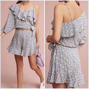 Anthropologie Maeve Pineapple Wrapped Ruffle Crop